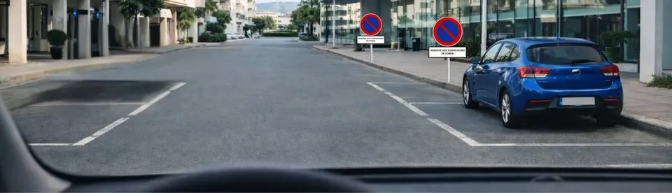 يُمْكِنُ لِي نَتَوَقَّفُ عَلَى لِيمَنْ مُبَاشَرَةً قُدَّامَ السَّيَّارَةِ الزَّرْقَاءِ